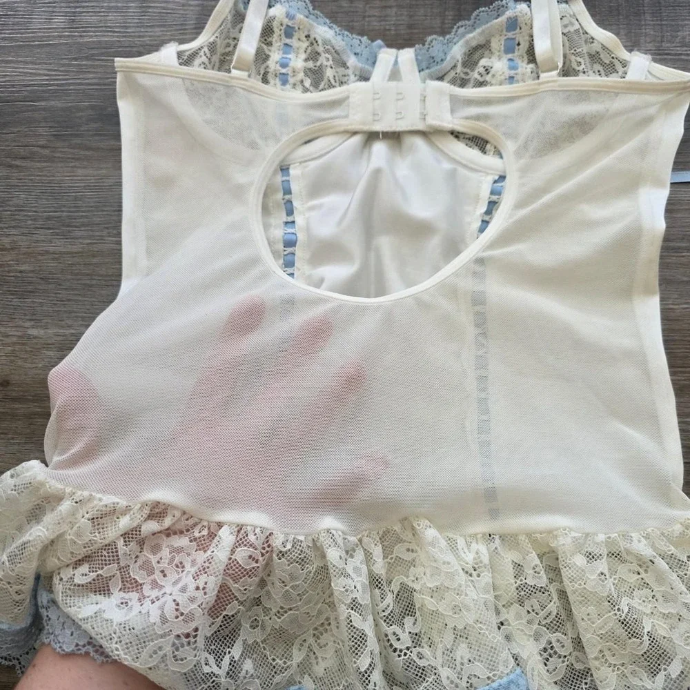 Vintage Unbranded Coquette Bustier Corset Top Blue Lace Ruffle Small